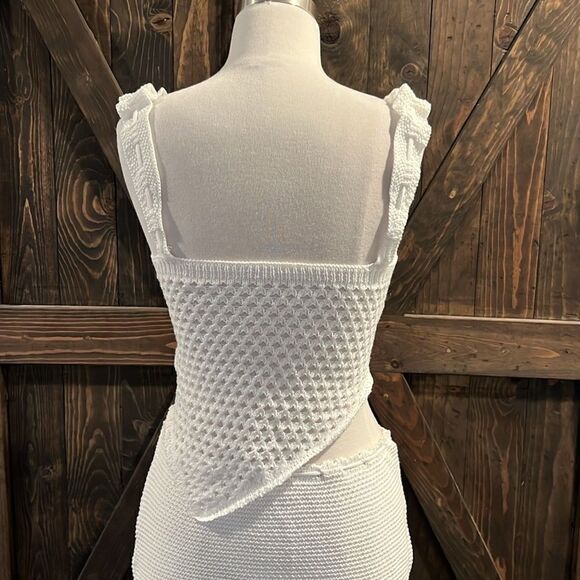 Crochet Knitted 2Pcs Hollow Out Backless Tube Top+Elastic Waist Mini Skirt Set - Picture 9 of 16